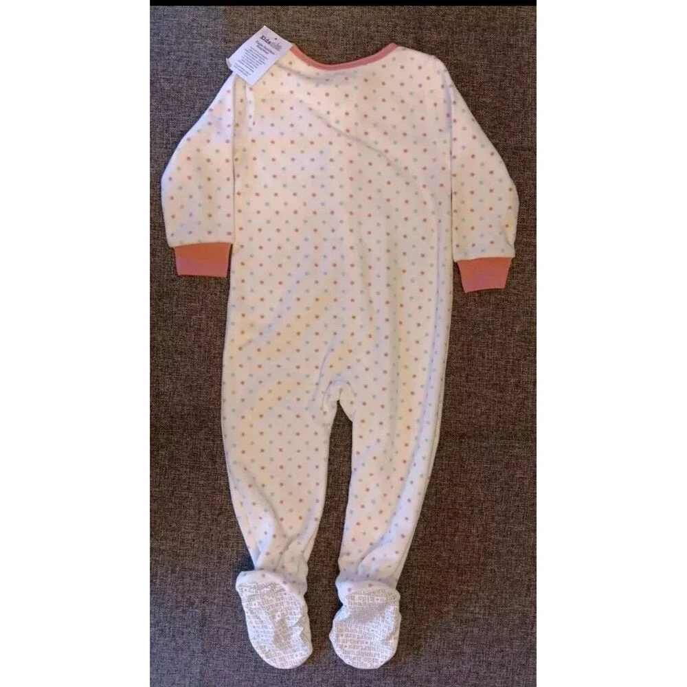 pajamas 2T New Girls Kids Headquarters White Fleece sleeper Blue Pink Polka Dots